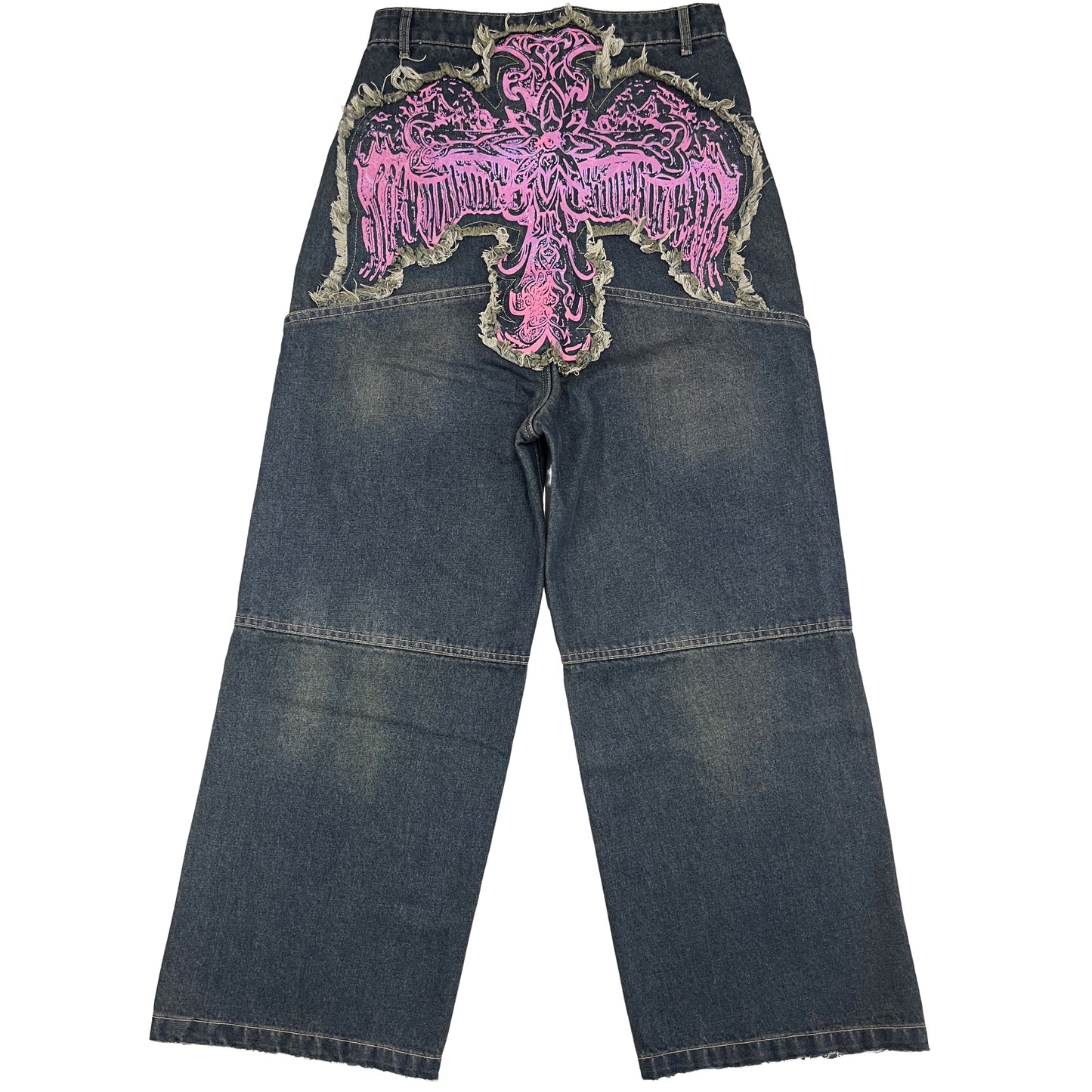 CROSS LOGO PATCHED LOW CROTCH JEANS - DARK BLUE