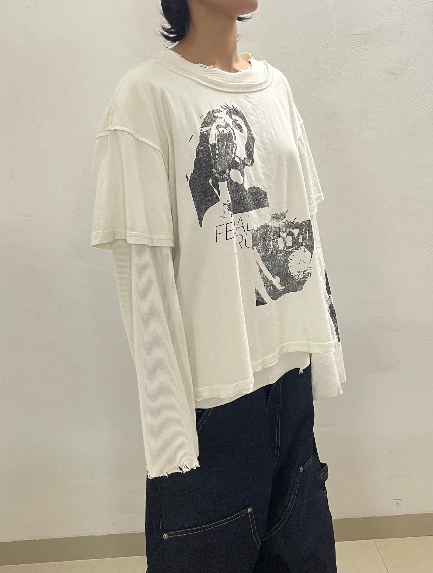 FERAL BRUTALITY LAYERED FADED WHITE TEE