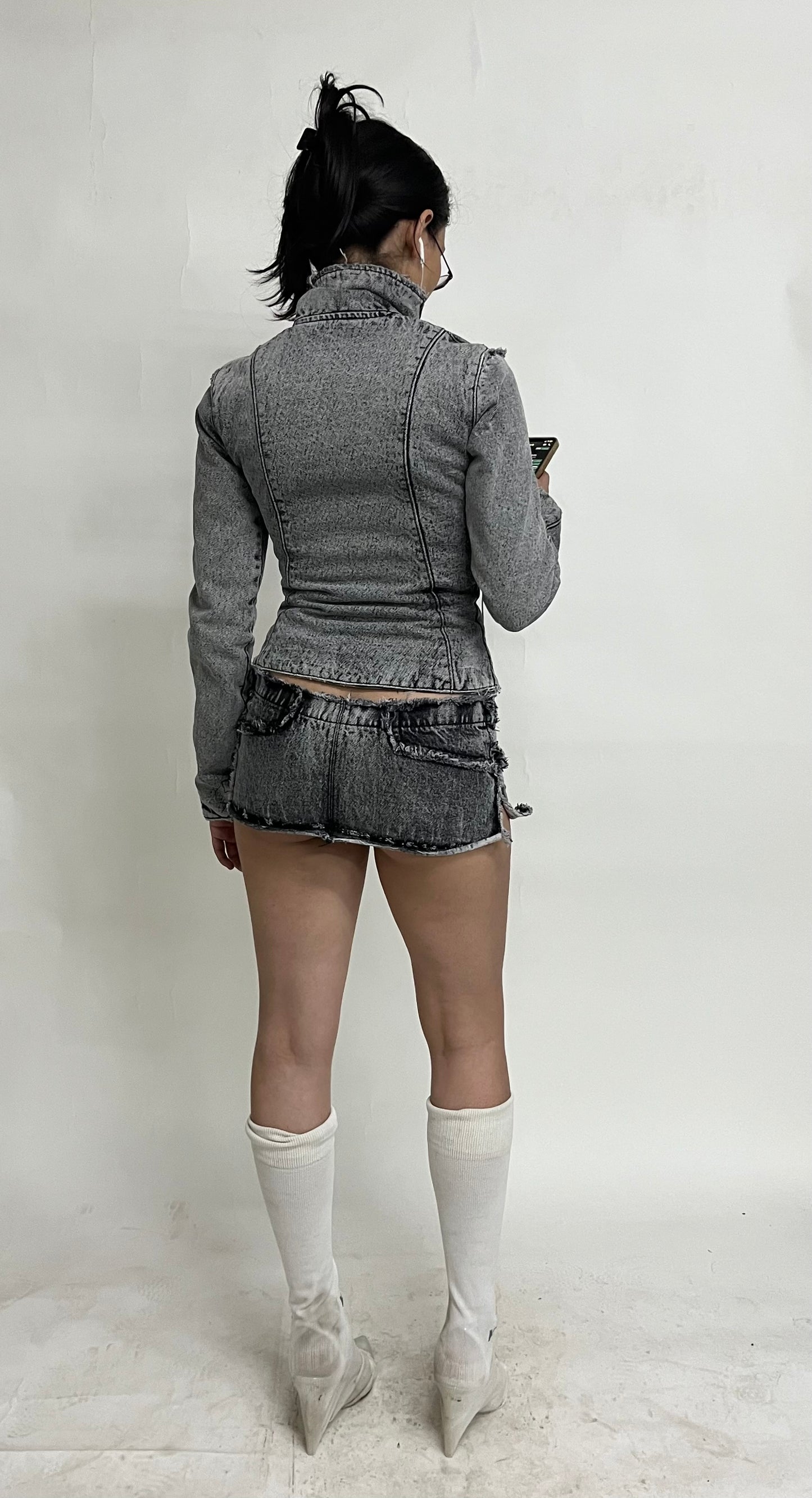 MINI DENIM SKIRT - LIGHT GREY SAMPLE