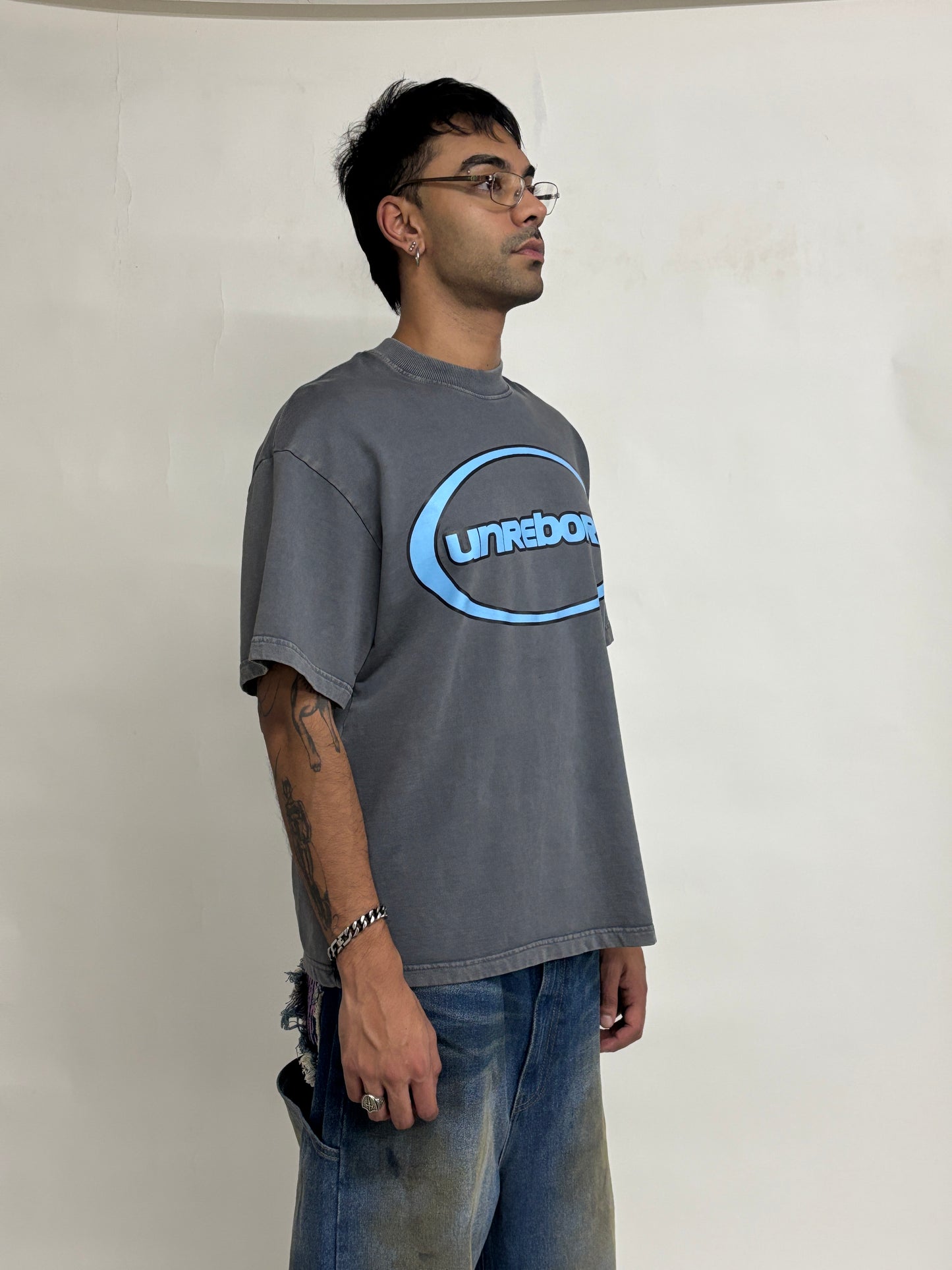 CROSS LOGO PATCHED LOW CROTCH JEANS - DIRTY LIGHT BLUE