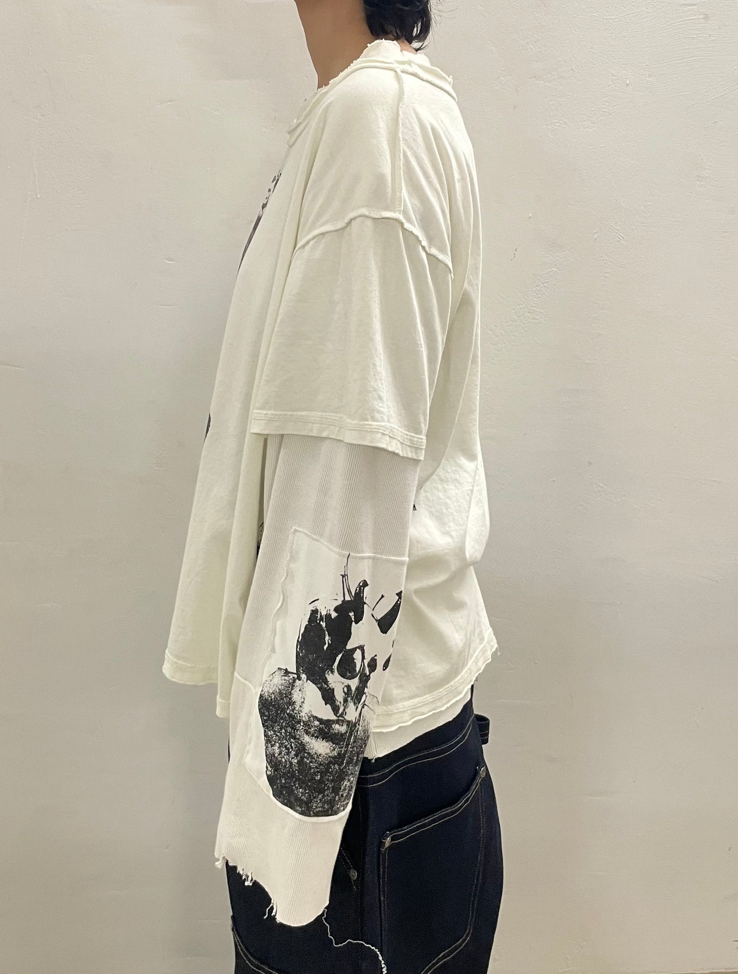 FERAL BRUTALITY LAYERED FADED WHITE TEE