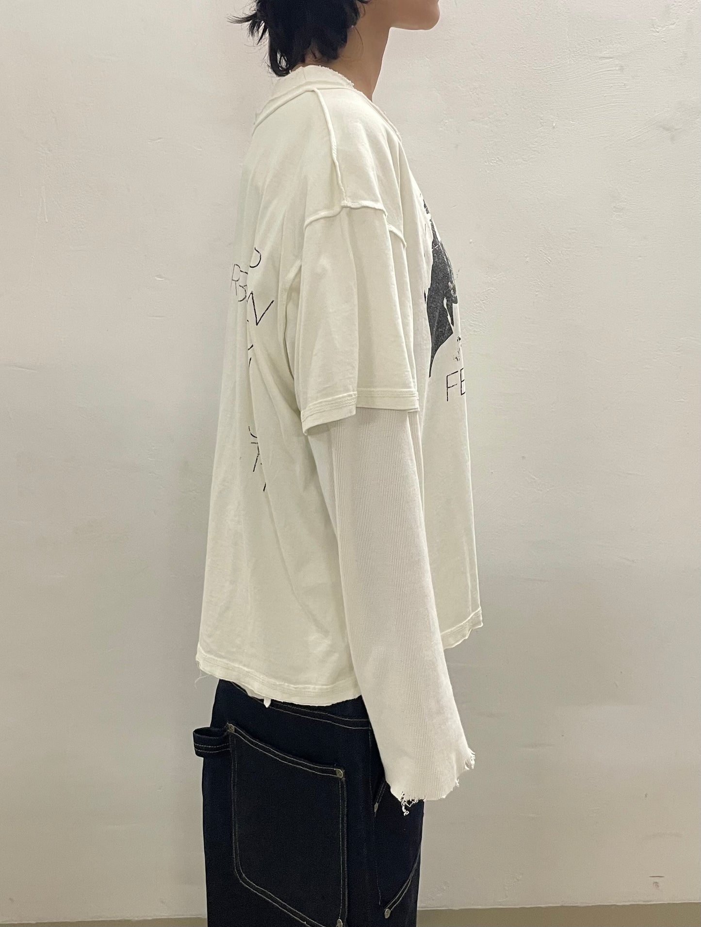 FERAL BRUTALITY LAYERED FADED WHITE TEE