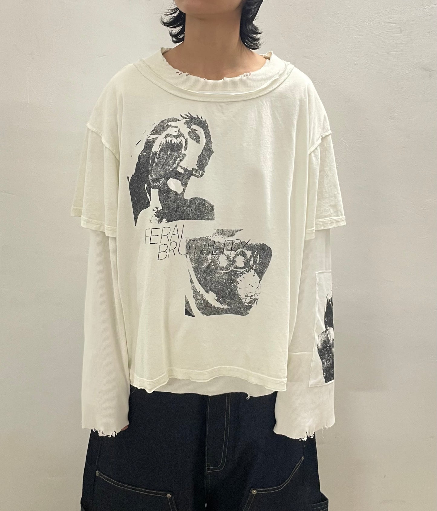 FERAL BRUTALITY LAYERED FADED WHITE TEE