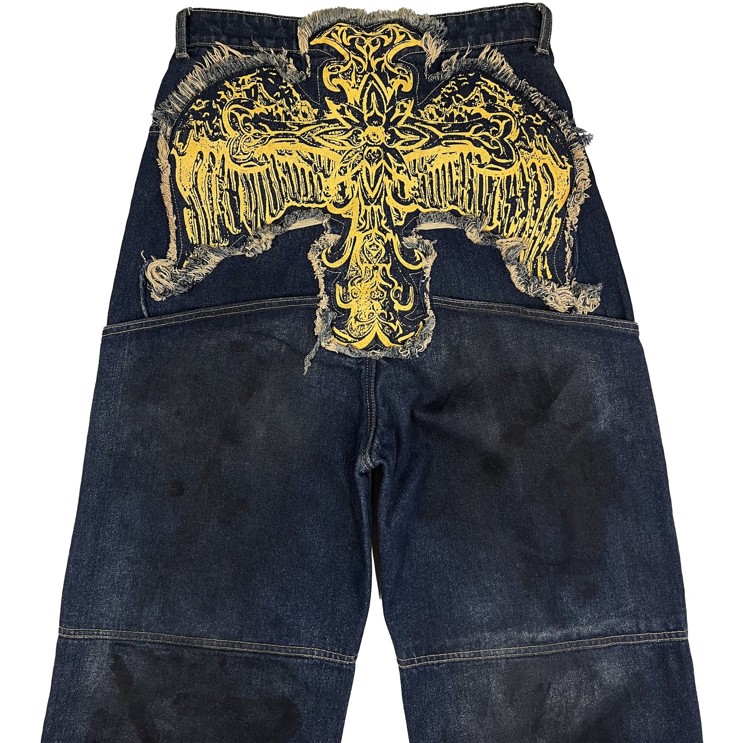 CROSS LOGO PATCHED LOW CROTCH JEANS - DIRTY DARK BLUE