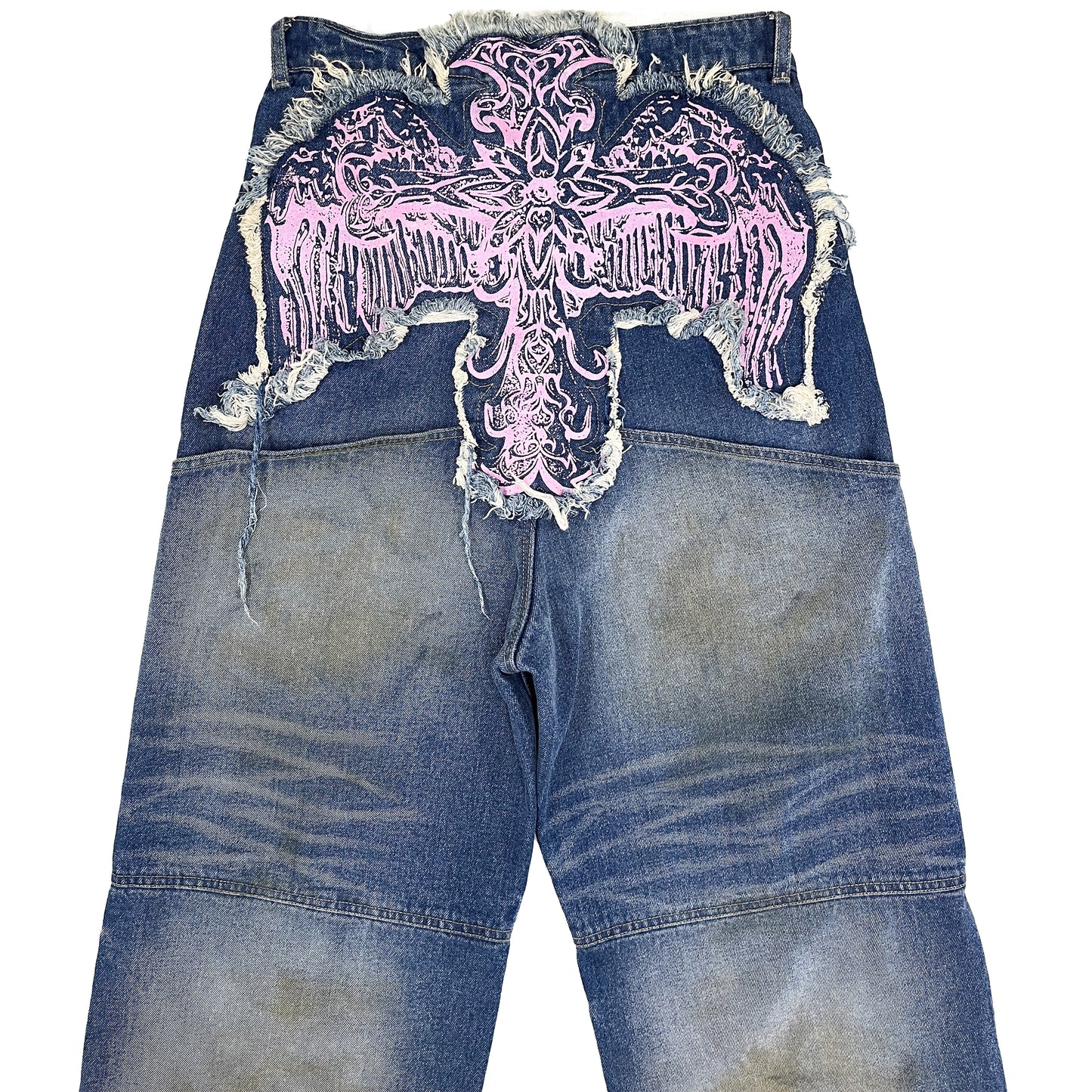 CROSS LOGO PATCHED LOW CROTCH JEANS - DIRTY LIGHT BLUE