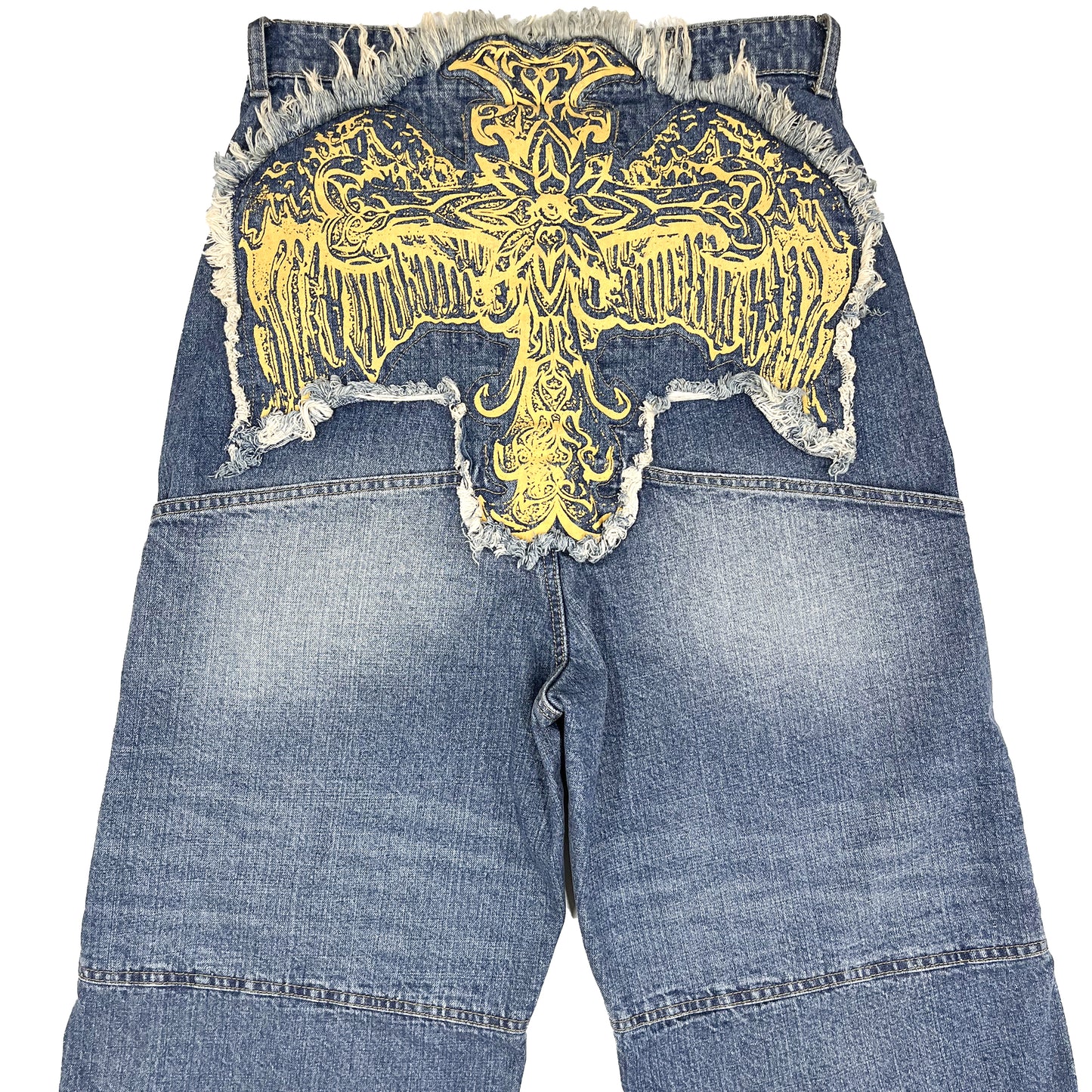 CROSS LOGO PATCHED LOW CROTCH JEANS - LIGHT BLUE