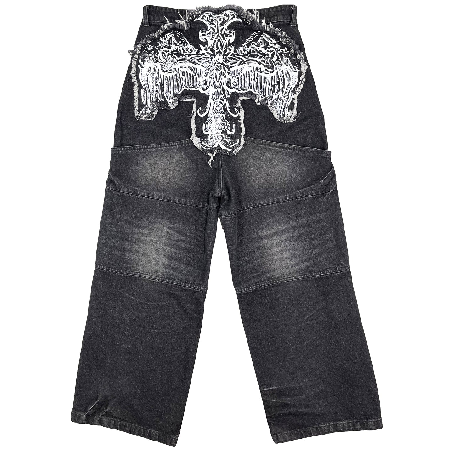 CROSS LOGO PATCHED LOW CROTCH JEANS - BLACK