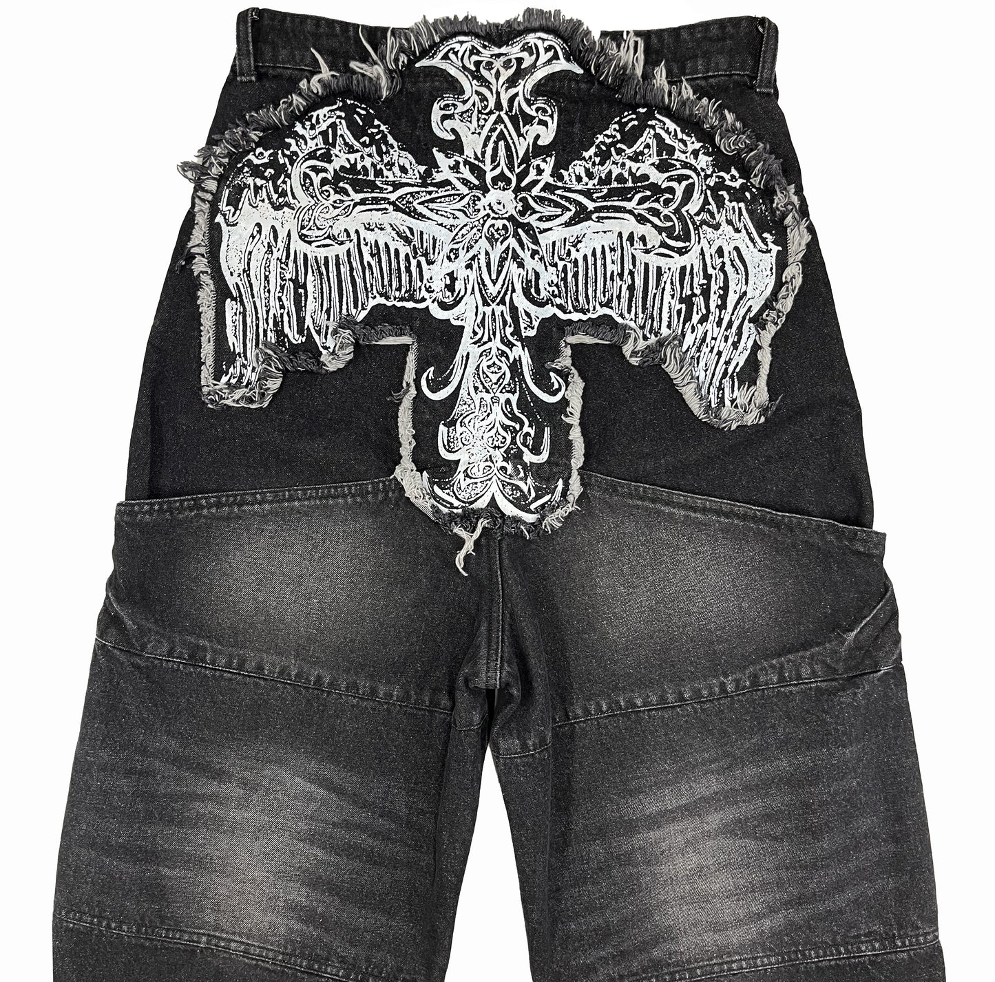CROSS LOGO PATCHED LOW CROTCH JEANS - BLACK