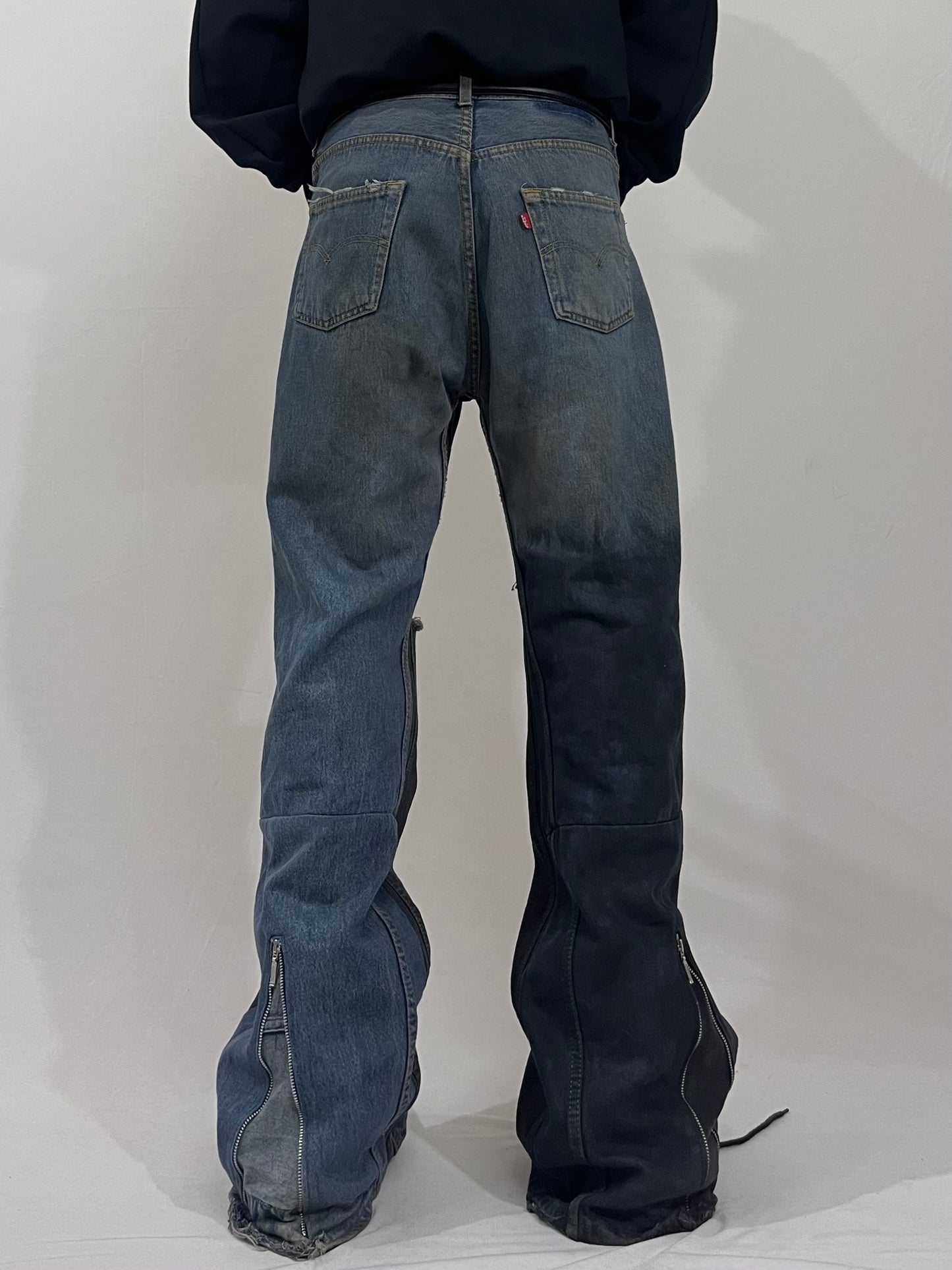 Split Two Tone Muddy Wash Flared Jeans