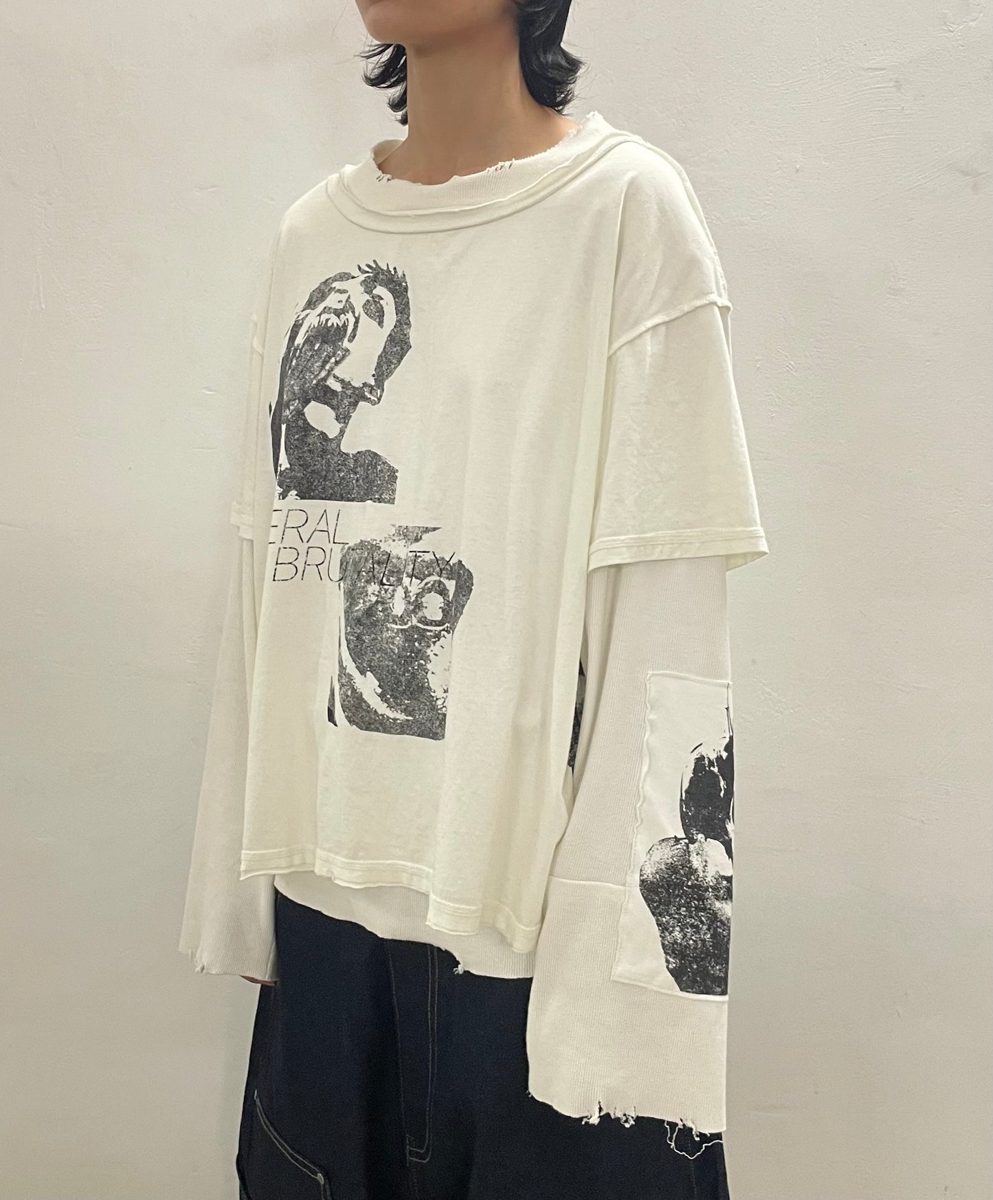 FERAL BRUTALITY LAYERED FADED WHITE TEE