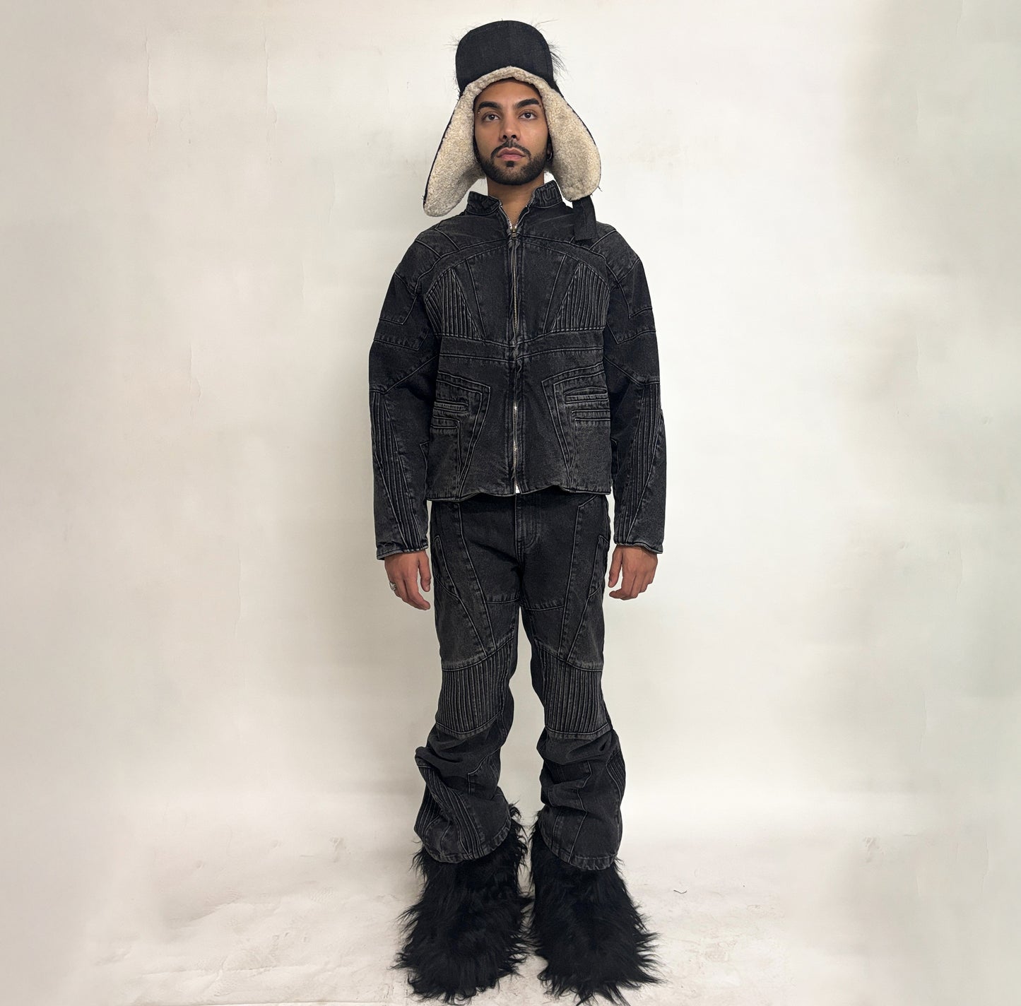 BIKER DENIM PANTS - DARK GREY
