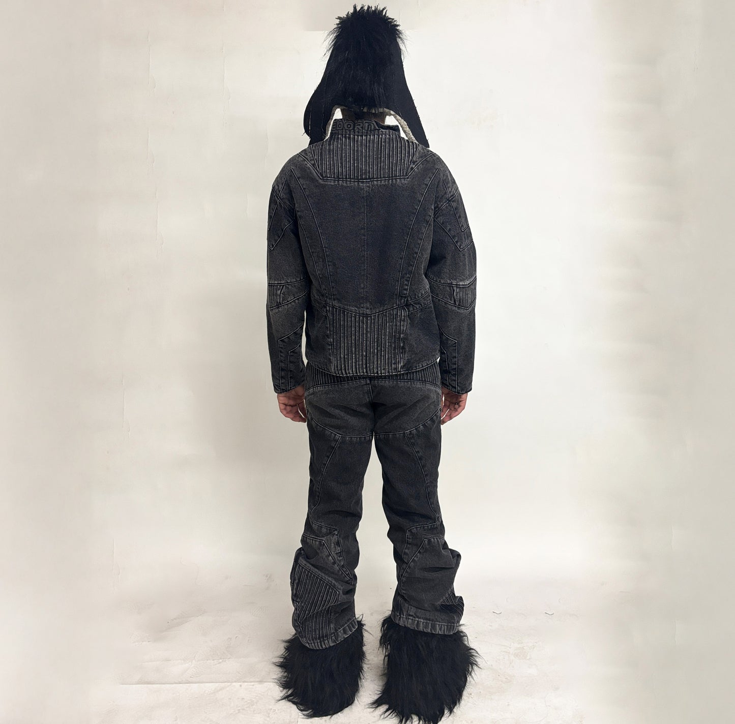 BIKER DENIM JACKET - DARK GREY