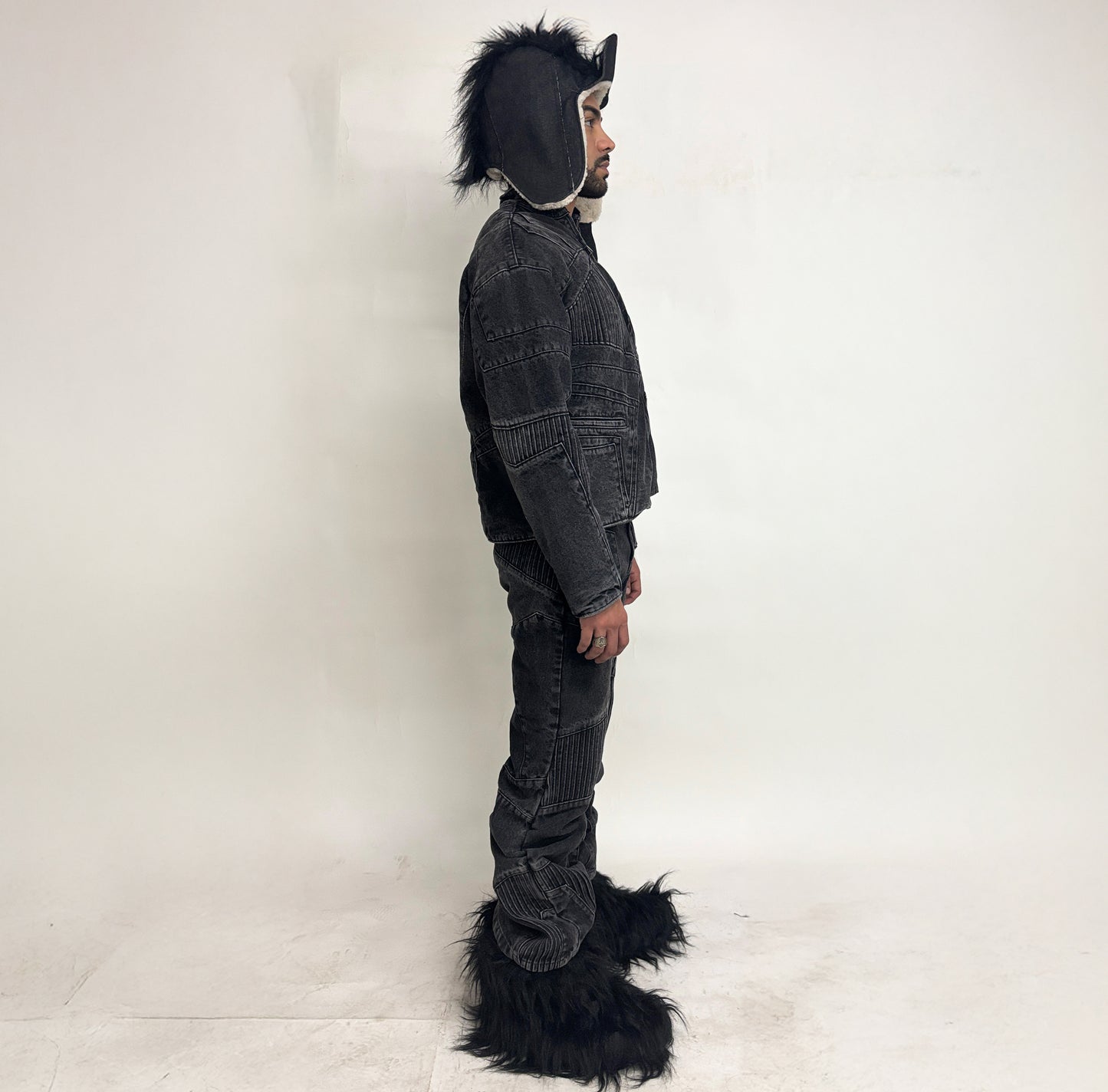 BIKER DENIM PANTS - DARK GREY
