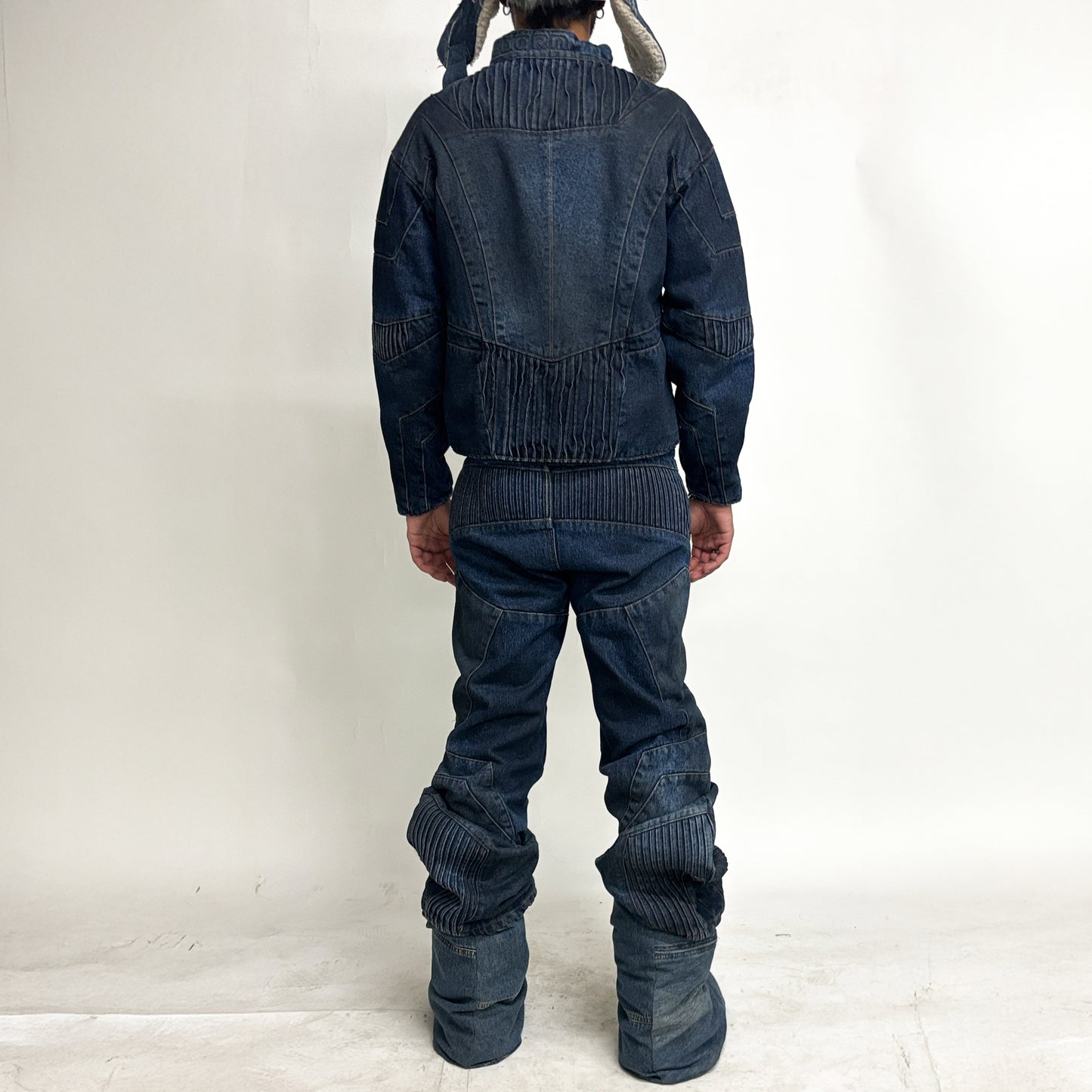 BIKER DIRTY DENIM PANTS - DARK BLUE