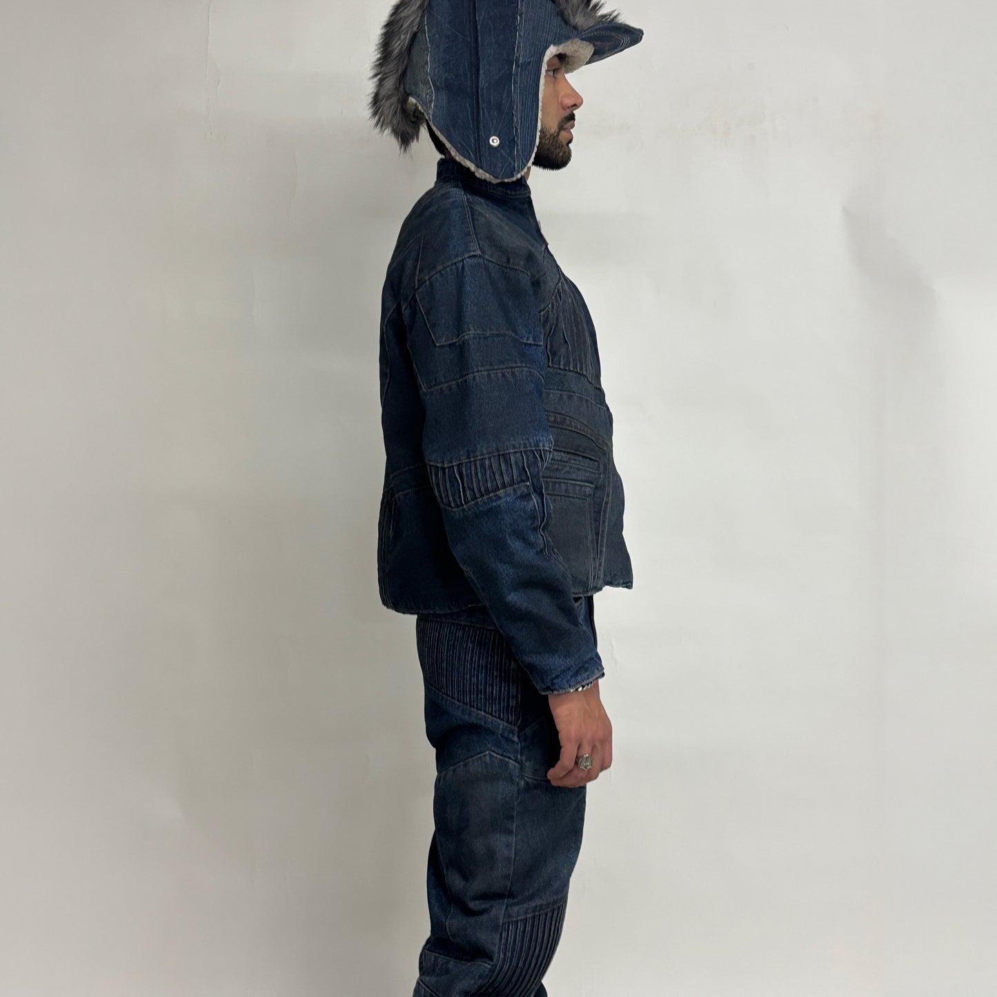 BIKER DIRTY DENIM JACKET - DARK BLUE