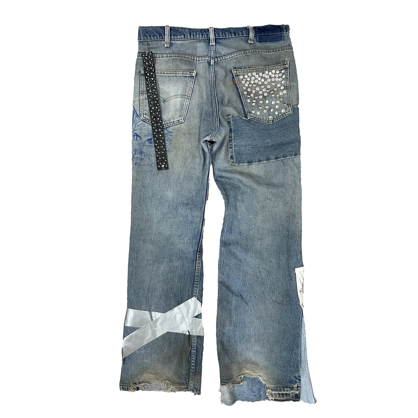 Reworked Studded Boot Cut Jeans
