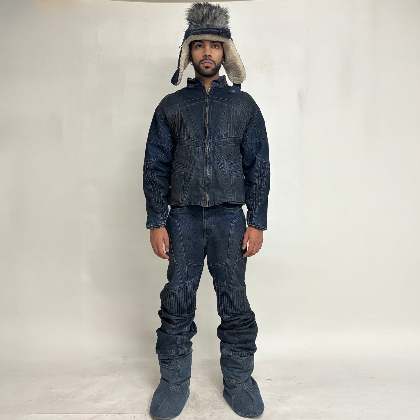 BIKER DIRTY DENIM PANTS - DARK BLUE