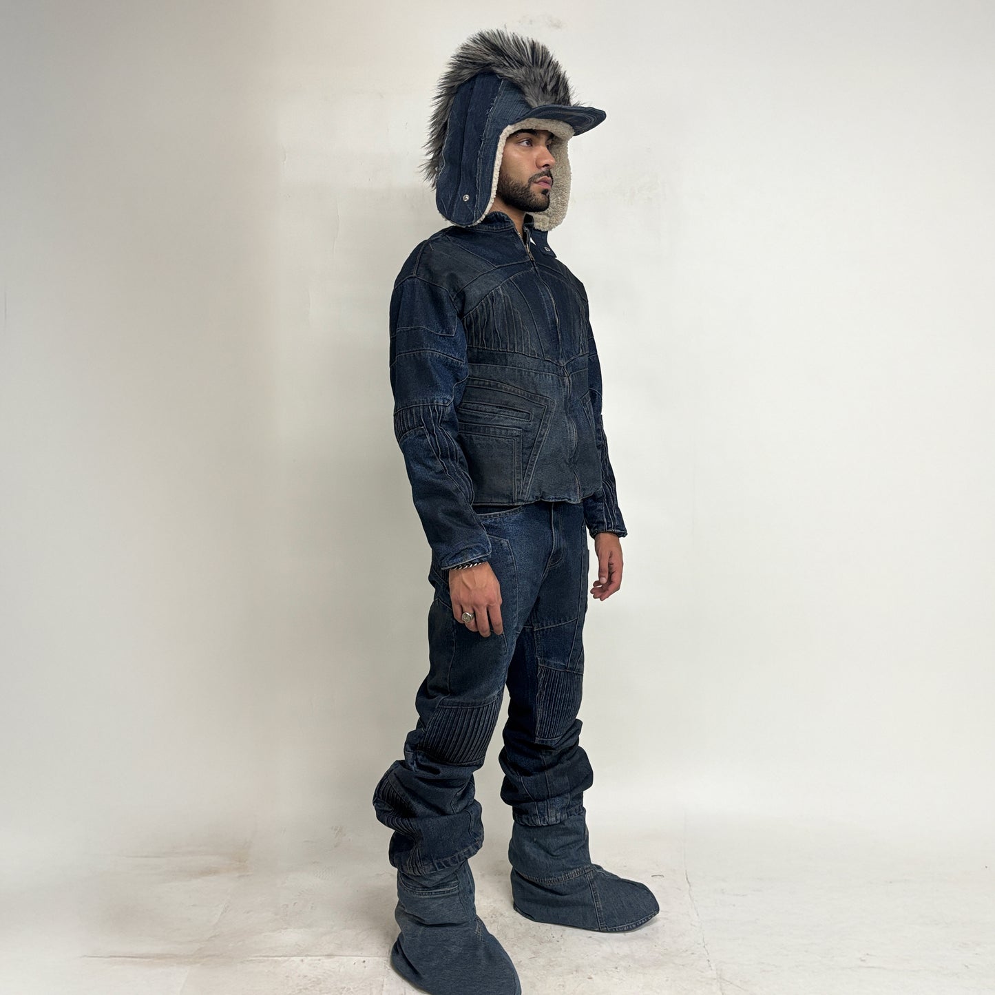 BIKER DIRTY DENIM PANTS - DARK BLUE