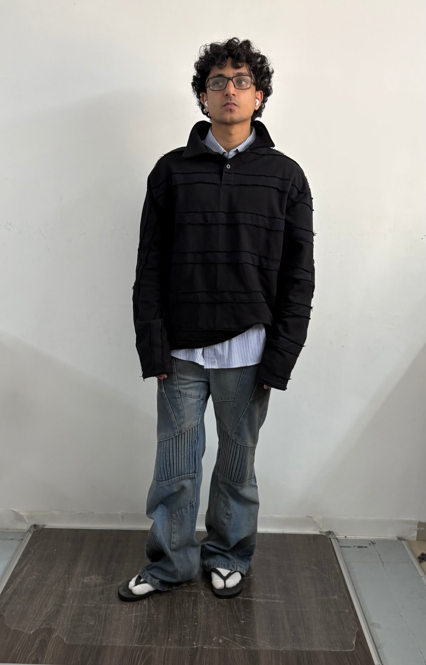 Asymmetrical  layered rugby shirt (SHIPS IN 3-4 WEEKS)