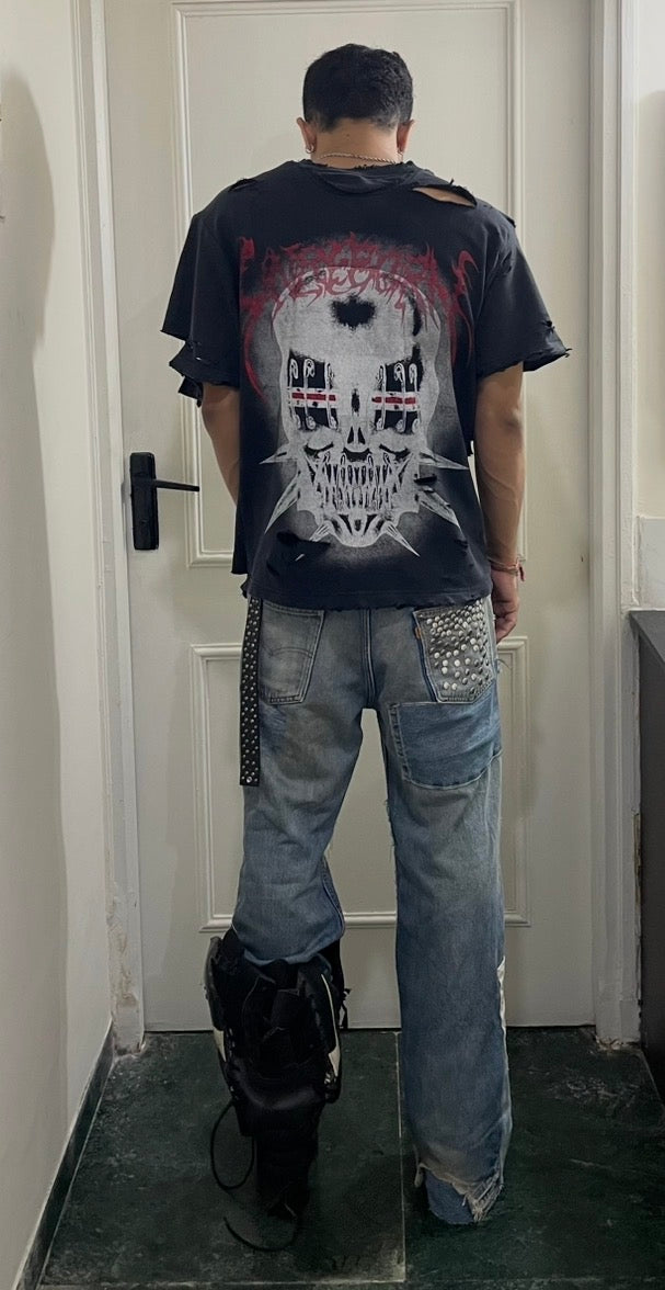 Reworked Studded Boot Cut Jeans
