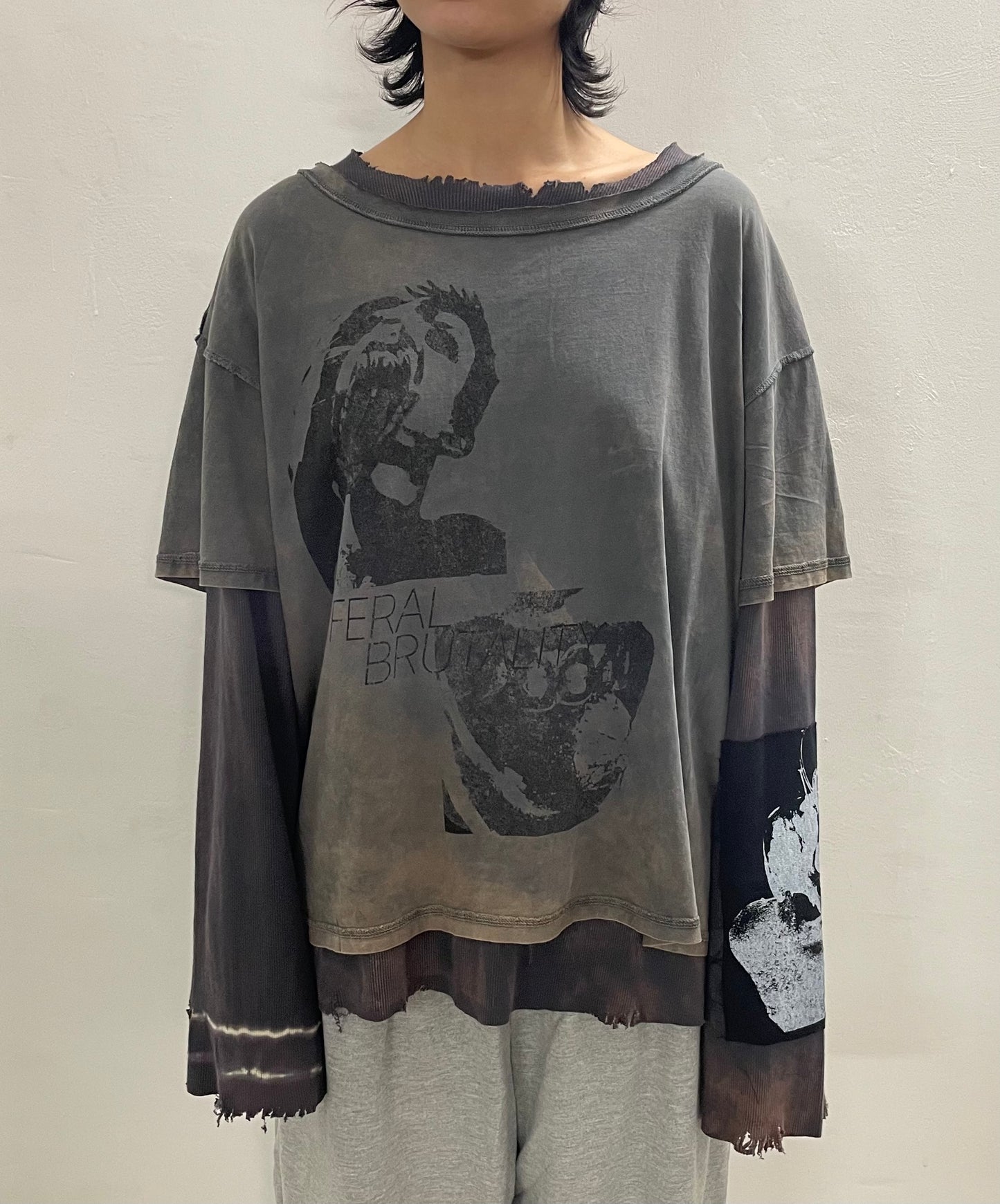 FERAL BRUTALITY LAYERED FADED GREY TEE