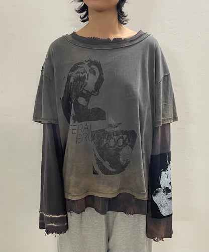 FERAL BRUTALITY LAYERED FADED GREY TEE