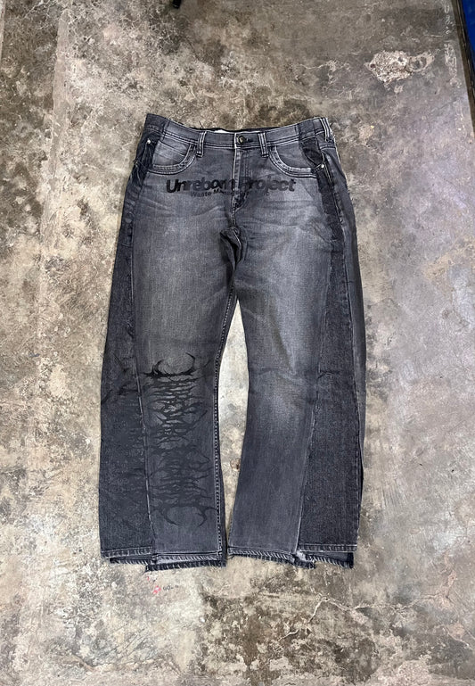 Dual tone grey reconstructed jeans