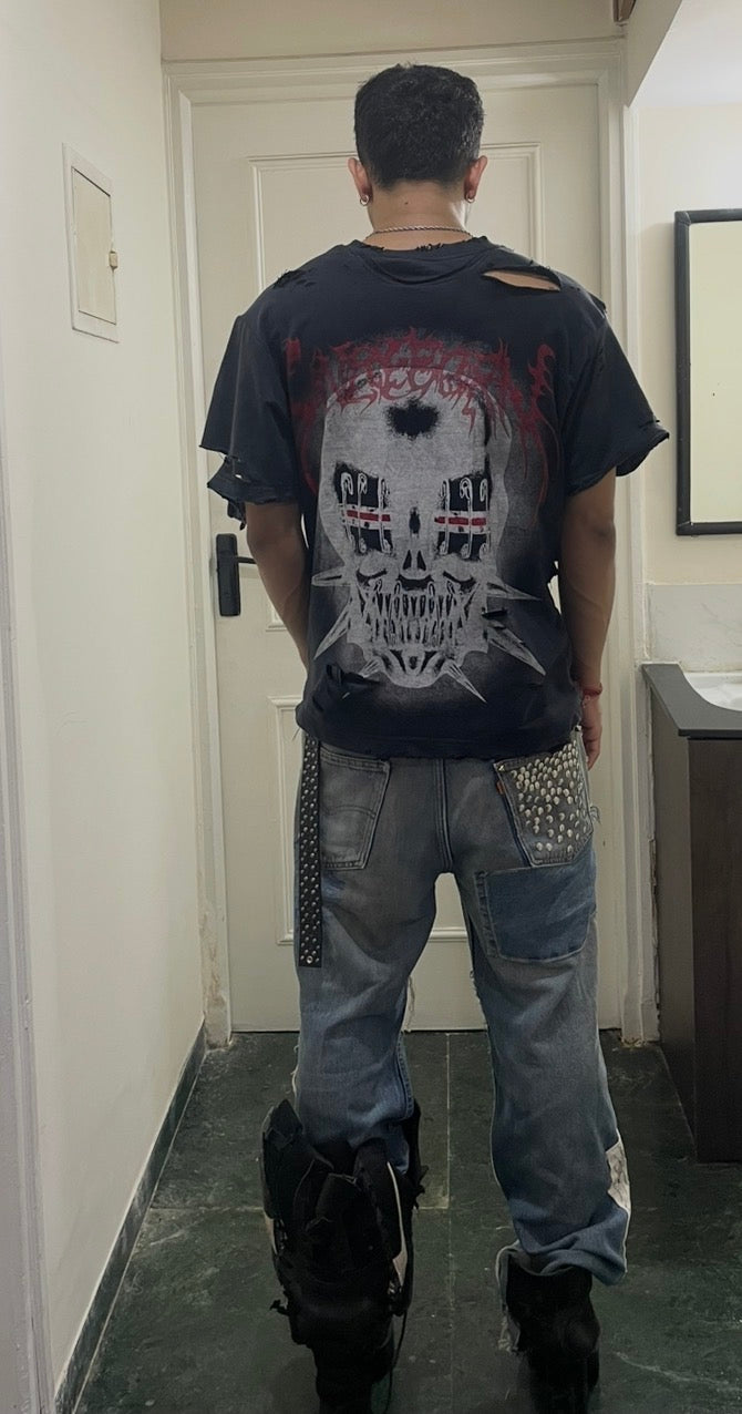 Reworked Studded Boot Cut Jeans