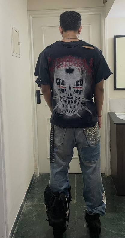 Reworked Studded Boot Cut Jeans