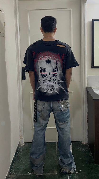 Reworked Studded Boot Cut Jeans