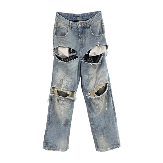 Hybrid boxer biker jeans with leather knee pads
