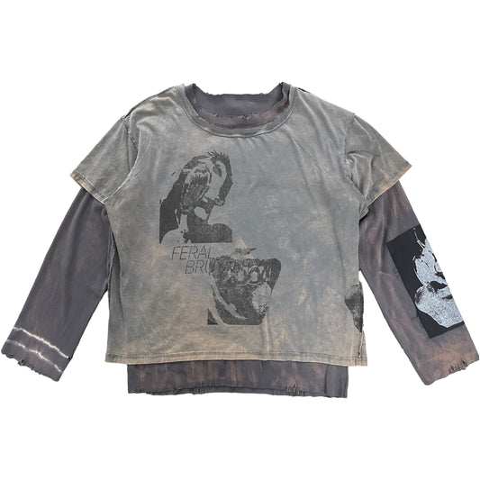 FERAL BRUTALITY LAYERED FADED GREY TEE