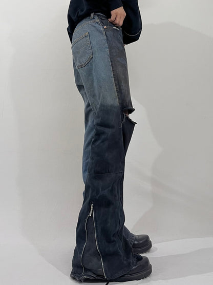 Split Two Tone Muddy Wash Flared Jeans