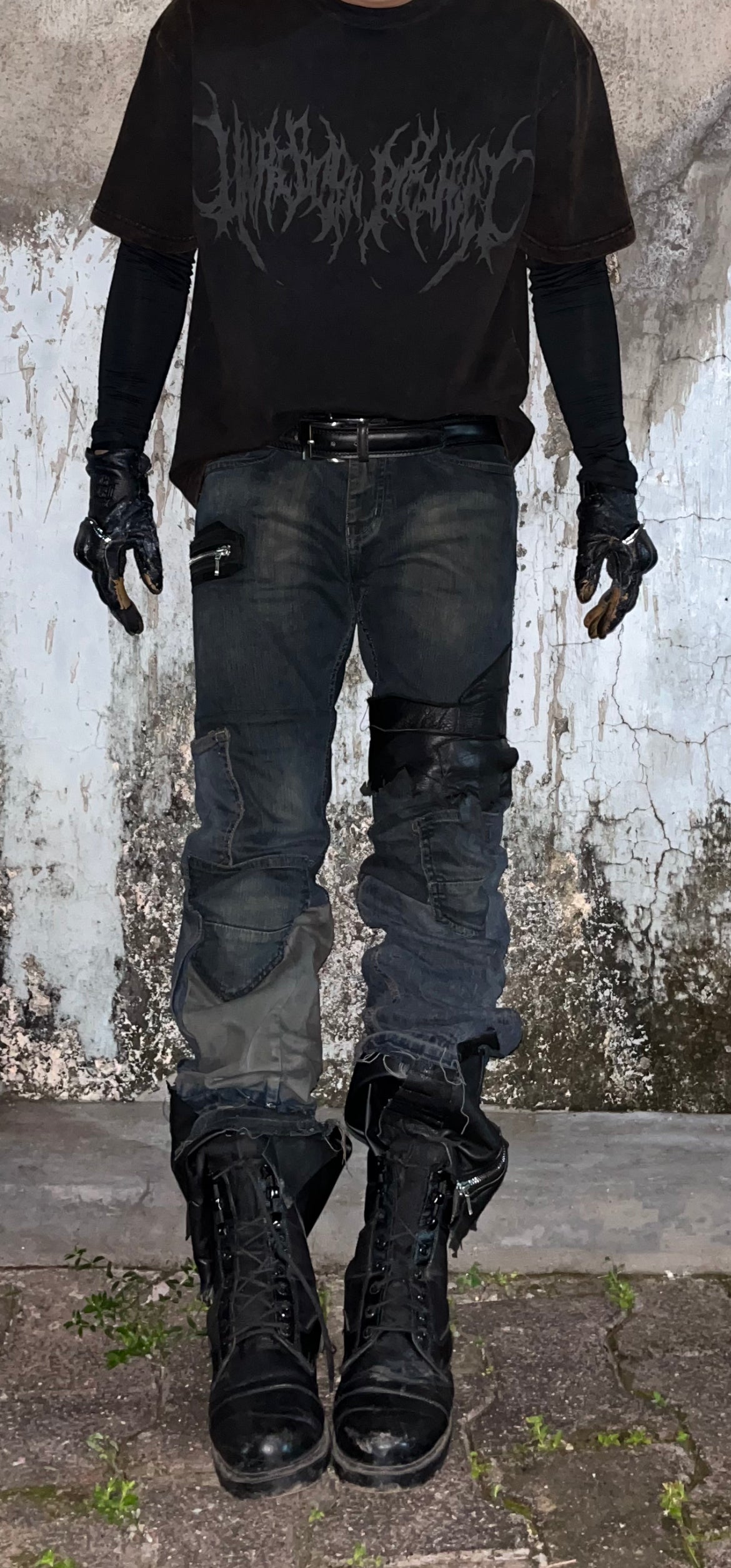 Leather/ Denim Hybrid Reconstructed Flared Jeans