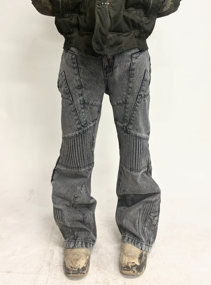 BIKER DENIM PANTS - LIGHT GREY