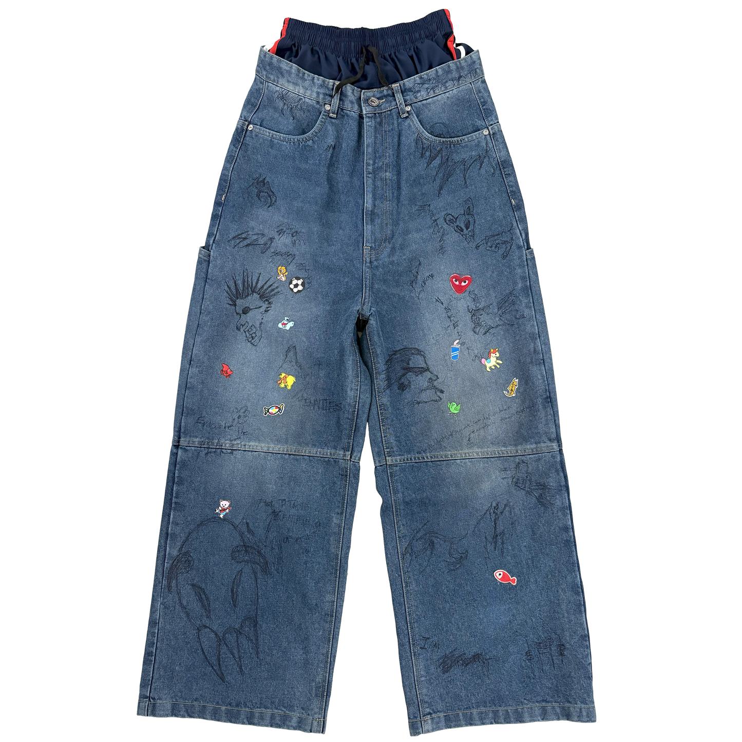 BAGGY SKATER JEANS WITH STICKERS & DOODLES