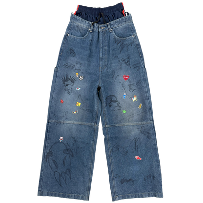 BAGGY SKATER JEANS WITH STICKERS & DOODLES