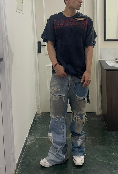 Reworked Studded Boot Cut Jeans