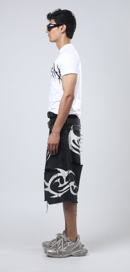 Nu Metal Denim Jorts Double Belt Black