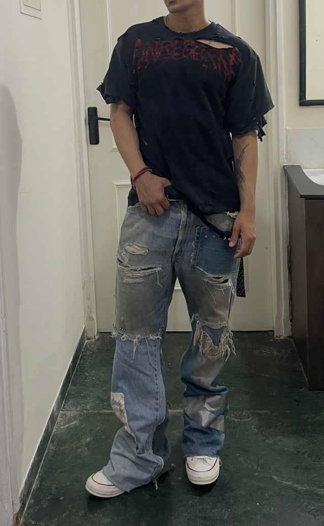 Reworked Studded Boot Cut Jeans