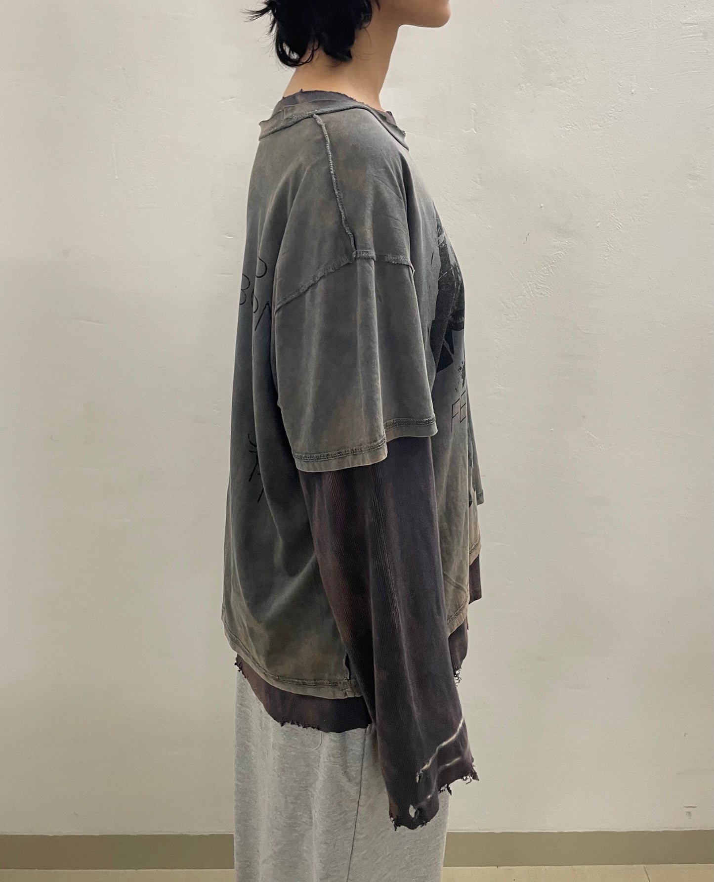 FERAL BRUTALITY LAYERED FADED GREY TEE