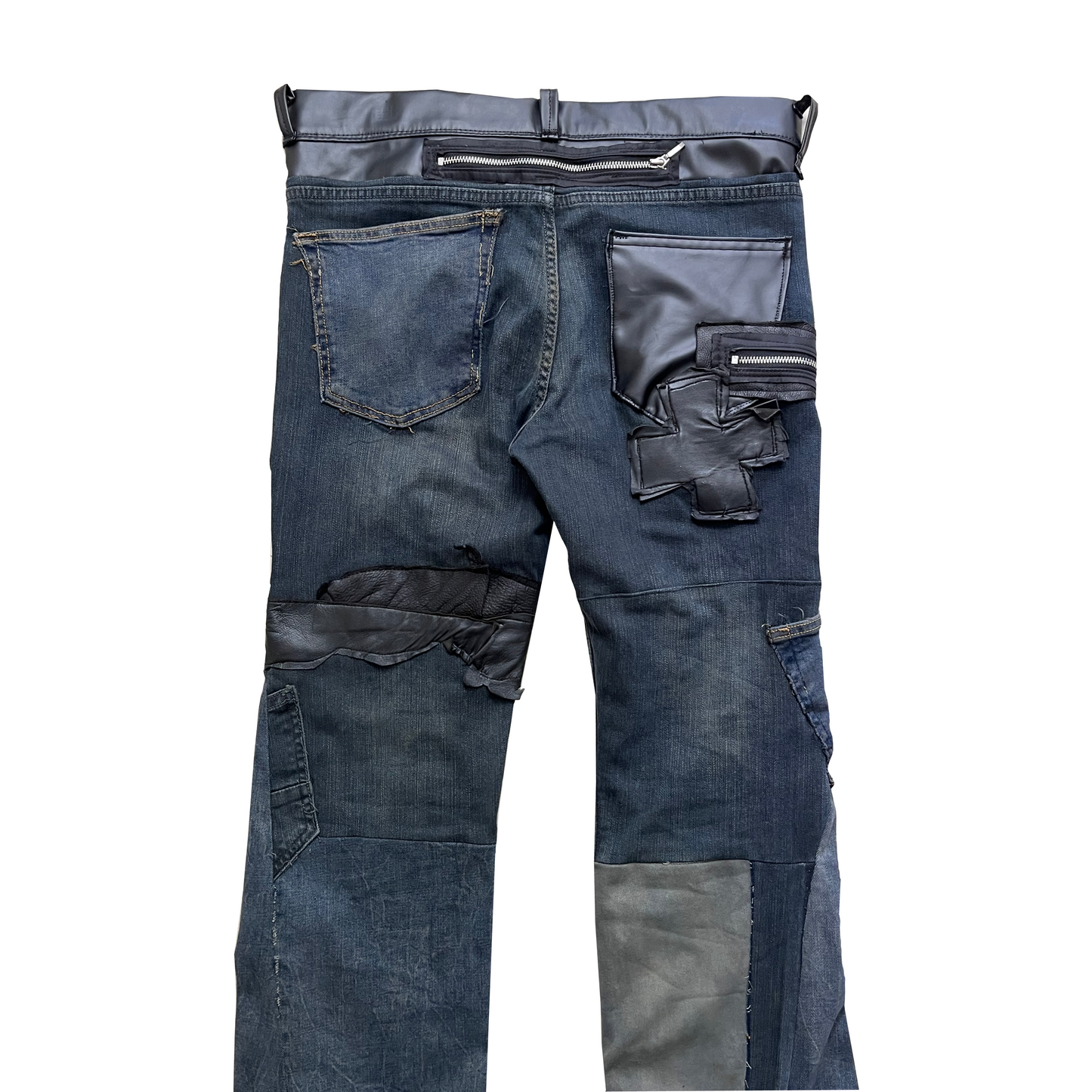 Leather/ Denim Hybrid Reconstructed Flared Jeans