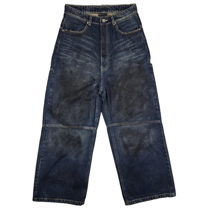 CROSS LOGO PATCHED LOW CROTCH JEANS - DIRTY DARK BLUE
