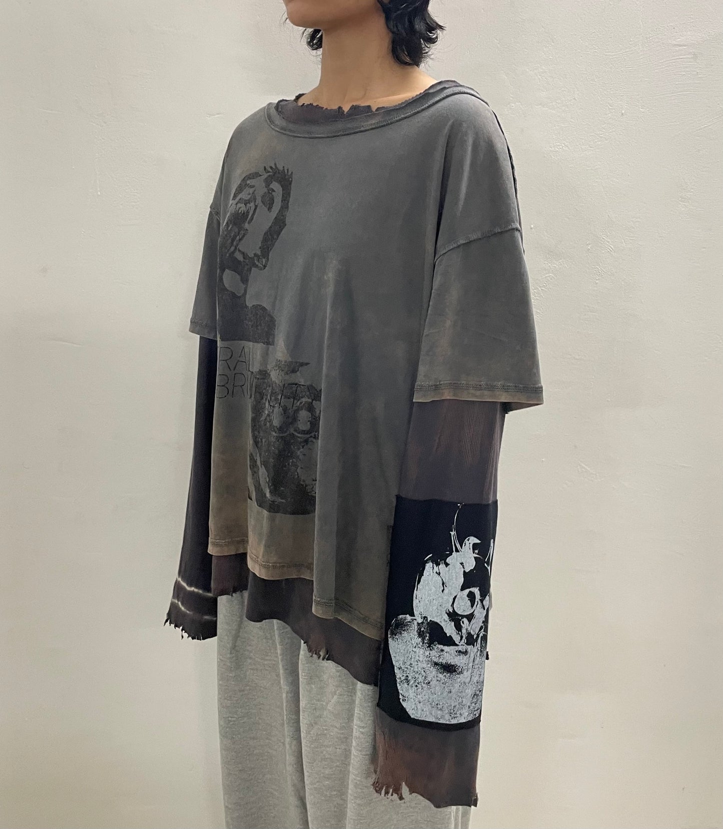 FERAL BRUTALITY LAYERED FADED GREY TEE