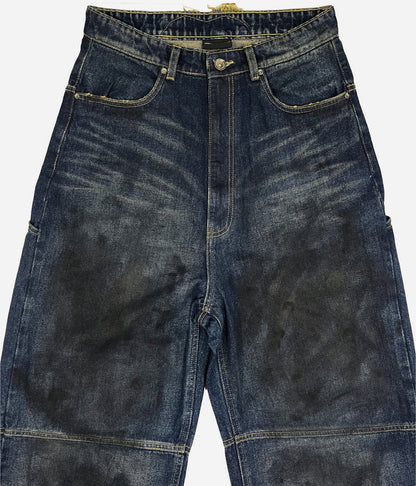 CROSS LOGO PATCHED LOW CROTCH JEANS - DIRTY DARK BLUE