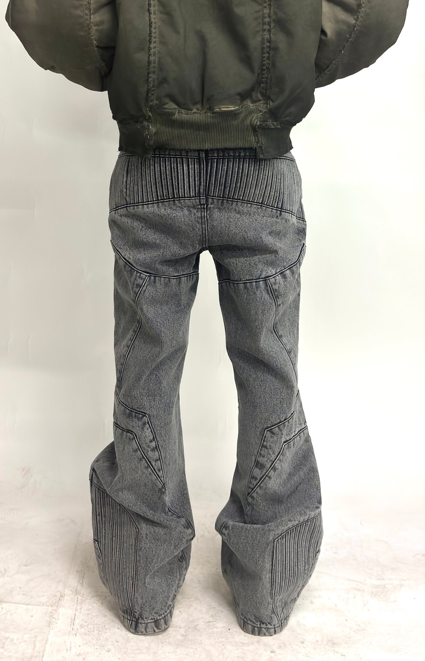 BIKER DENIM PANTS - LIGHT GREY