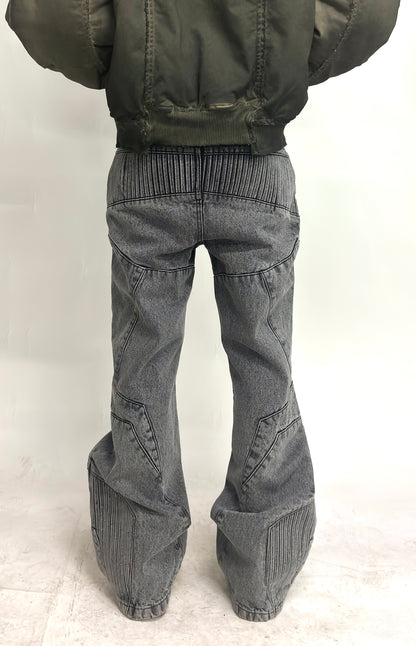 BIKER DENIM PANTS - LIGHT GREY