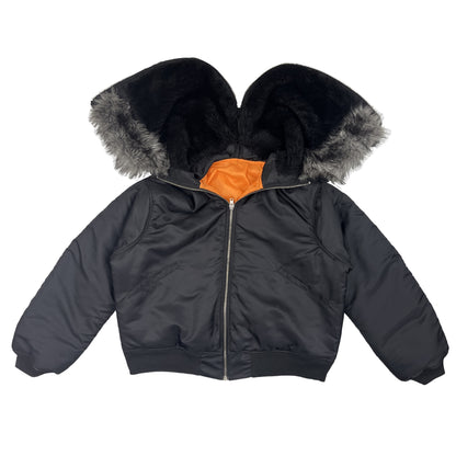 Fur hooded Bomber with openable hood sample (2 nos available )