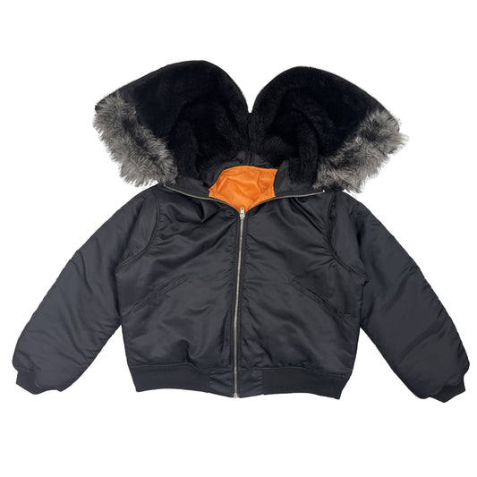 Fur hooded Bomber with openable hood sample (2 nos available )