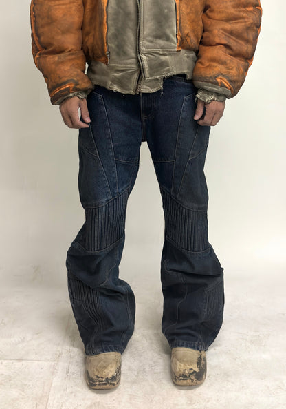 BIKER DIRTY DENIM PANTS - DARK BLUE